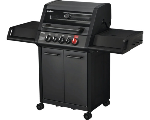 Barbecue à gaz noir avec tablettes latérales et armoire basse