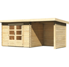 Holzgartenhaus mit Doppeltür und seitlichem Unterstand
