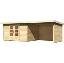 Blockbohlenhaus Karibu Noorvik 7 mit Schleppdach 3 m, Rück- und Seitenwand 674,5 x 333 cm natur