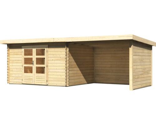 Abri de jardin en bois avec double porte et auvent