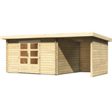 Blockbohlenhaus Karibu Noorvik 7 mit Schleppdach 2 m, Rück- und Seitenwand 574,5 x 333 cm natur