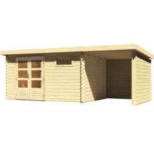 Blockbohlenhaus Karibu Noorvik 8 mit Schleppdach 2 m, Rück- und Seitenwand 604,5 x 333 cm natur