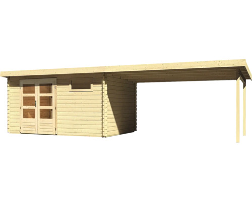 Holzgartenhaus mit angebautem Carport