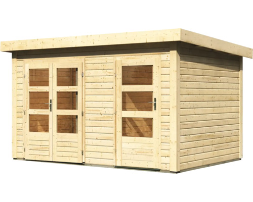 Holzgartenhaus mit Doppeltür und Fenstern