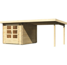 Holzgartenhaus mit seitlichem Unterstand