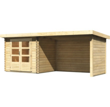 Blockbohlenhaus Karibu Noorvik 2 mit Schleppdach 3 m Rück- und Seitenwand 554 x 273 cm natur