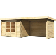 Blockbohlenhaus Karibu Noorvik 3 mit Schleppdach 3 m, Rück- und Seitenwand 614 x 273 cm natur