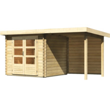Gartenhaus Karibu Noorvik 2 inkl. Anbaudach 2 m, Rückwand 454 x 273 cm natur