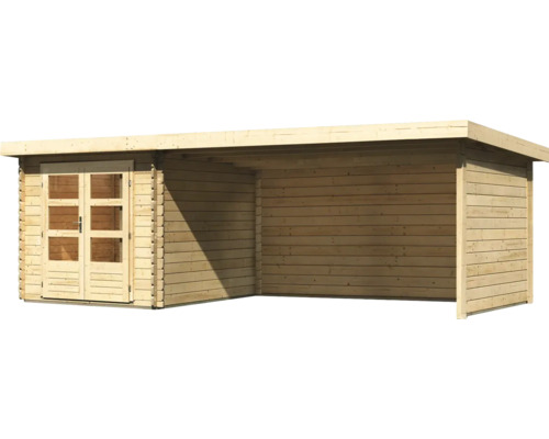 Abri de jardin en bois avec double porte et auvent