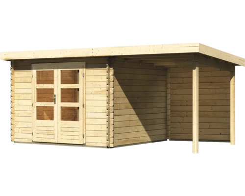 Holzgartenhaus mit Doppeltür und Anbau
