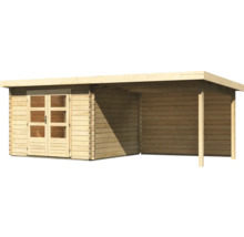 Gartenhaus Karibu Noorvik 5 inkl. Anbaudach 3 m, Rückwand 614 x 333 cm natur
