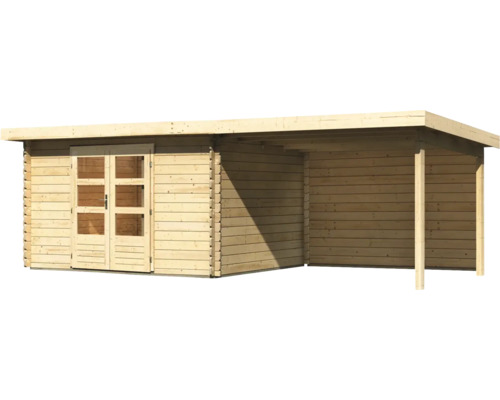 Abri de jardin en bois avec double porte et auvent