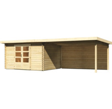 Gartenhaus Karibu Noorvik 7 inkl. Anbaudach 4 m, Rückwand 774 x 333 cm natur
