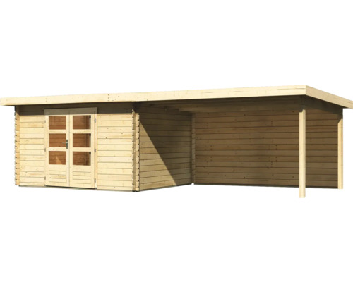 Gartenhaus aus Holz mit Doppeltür und Anbau