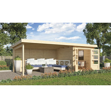 Gartenhaus Karibu Noorvik 4 inkl. Anbaudach 4 m, Rückwand 654 x 333 cm natur