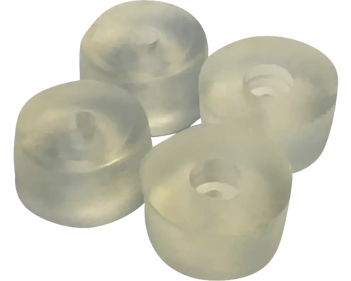 Quatre patins de meubles transparents en plastique