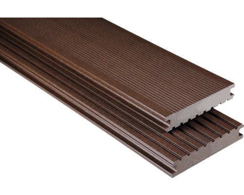 Échantillon lame de terrasse Konsta en bois composite Masivo profilé plein mat 26x145 mm (au mètre à partir de 1000 mm jusqu'à 6000 mm max.) marron foncé