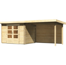 Gartenhaus Karibu Noorvik 3 inkl. Anbaudach 3 m, Rückwand 614 x 273 cm natur
