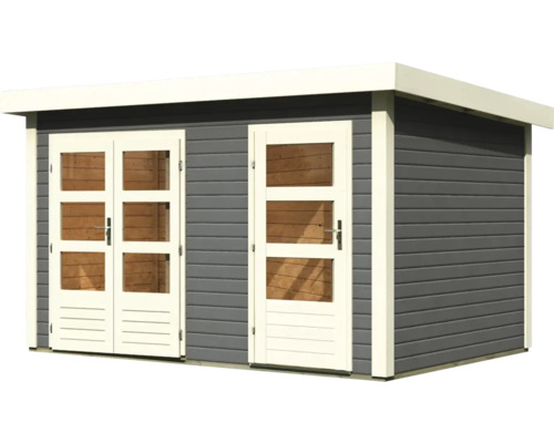 Abri de jardin en bois avec double porte et porte simple
