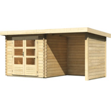 Blockbohlenhaus Karibu Noorvik 2 mit Schleppdach 2 m, Rück- und Seitenwand 454 x 273 cm natur