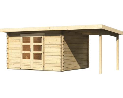 Gartenhaus aus Holz mit Doppeltür und Vordach