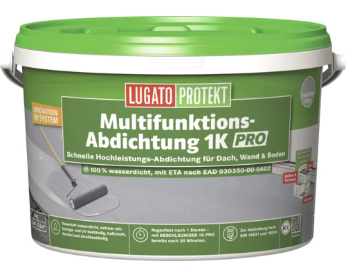 Produit d'étanchéification multifonctions Lugato Protekt 1K PRO 5 kg Seau d''étanchéité multifonction 1K Pro pour toiture, mur et sol