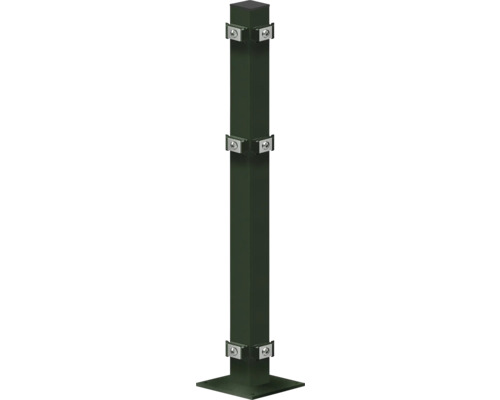 Poteau d'angle 60x60/680 mm avec plaque d'assise pour clôture hauteur 63 cm RAL 6005 vert mousse