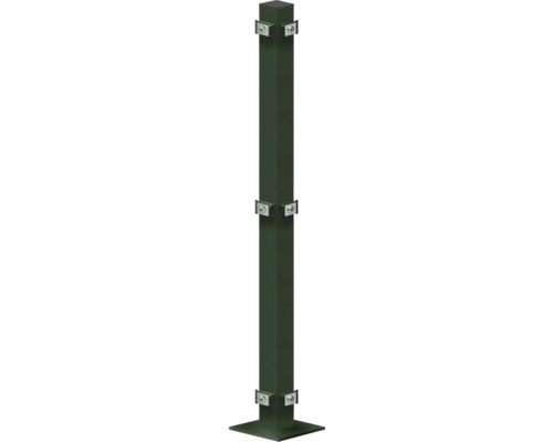 Poteau d'angle 60x60/880 mm avec plaque d'assise pour clôture hauteur 83 cm RAL 6005 vert mousse Poteau d'angle 60x60/880 mm avec plaque d'assise pour clôture hauteur 83 cm RAL 6005 vert mousse