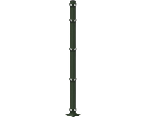 Poteau d'angle 60x60/1480 mm avec plaque d'assise pour clôture hauteur 143 cm RAL 6005 vert mousse Poteau d'angle 60x60/1480 mm avec plaque d'assise pour clôture hauteur 143 cm RAL 6005 vert mousse