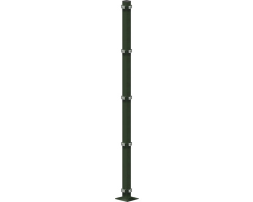 Poteau d'angle 60x60/1680 mm avec plaque d'assise pour clôture hauteur 163 cm RAL 6005 vert mousse Poteau d'angle 60x60/1680 mm avec plaque d'assise pour clôture hauteur 163 cm RAL 6005 vert mousse