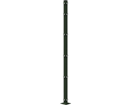 Poteau d'angle 60x60/1880 mm avec plaque d'assise pour clôture hauteur 183 cm RAL 6005 vert mousse Poteau d'angle 60x60/1880 mm avec plaque d'assise pour clôture hauteur 183 cm RAL 6005 vert mousse