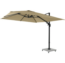 Rechteckiger Sonnenschirm mit Betonsockel und Rollen