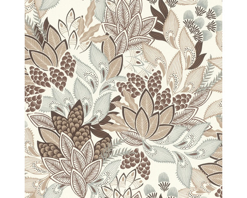 Papier peint intissé 866223 Symphony feuilles beige Motif continu avec des feuilles et des fleurs à des fins décoratives