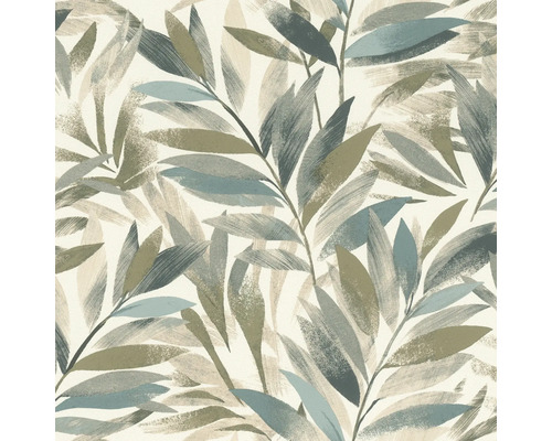 Papier peint intissé 867640 Symphony feuilles bleu Papier peint avec motif de feuilles pour la décoration murale