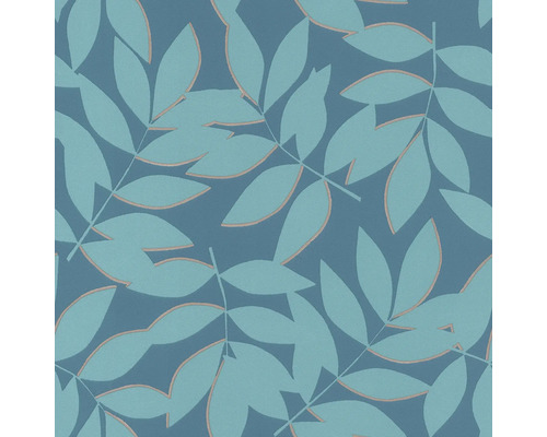 Papier peint intissé 868418 Symphony feuilles turquoise Motif de papier peint bleu avec motifs de feuilles