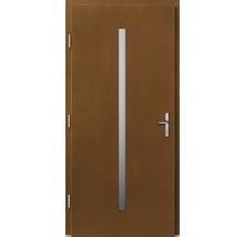 Haustür aus Holz mit Glasausschnitt und Griff