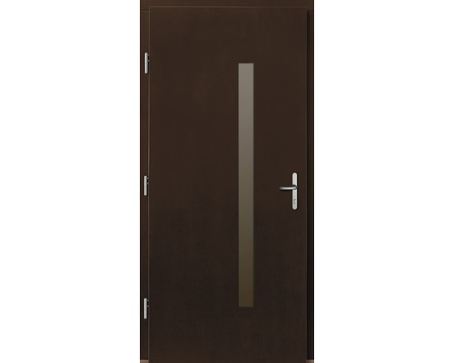 Porte d’entrée Silves pin laqué noyer 1000x2000 mm tirant gauche Porte d''entrée marron avec insert en verre et poignée