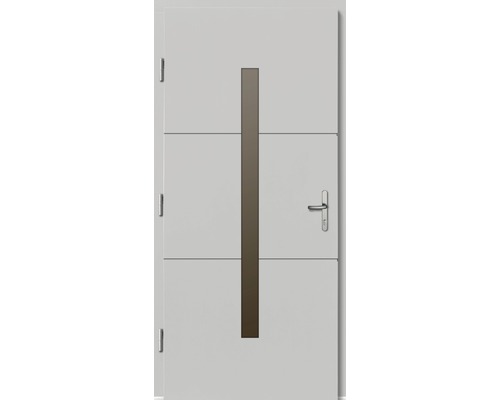 Porte d’entrée Tavira pin laqué blanc, 1000x2000 mm, tirant gauche Porte d''entrée avec insert en verre et ferrures