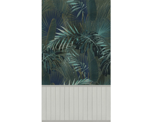 Papier peint panoramique intissé 39812-1 plinthe palmiers vert gris
