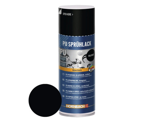 Peinture aérosol Maston RAL9005 noir brillant 400 ml Peinture aérosol PU en bombe avec échantillon de couleur et logo Hornbach