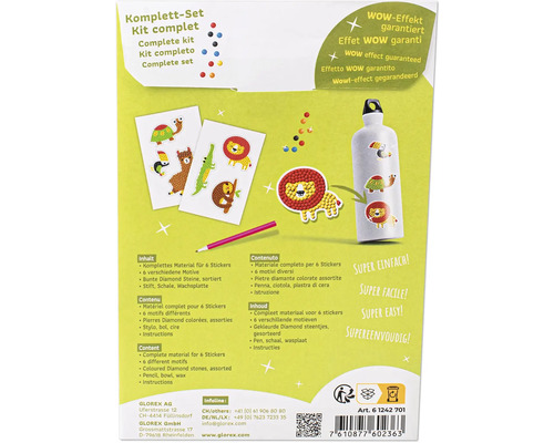 Komplettset zum Basteln von Stickern mit Tiermotiven und farbigen Diamantsteinen