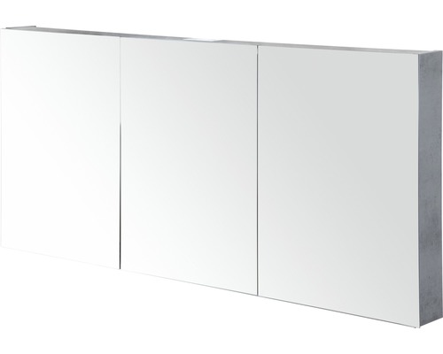 Spiegelschrank Sanox 140 x 13 x 65 cm beton anthrazit 3-türig doppelt verspiegelte Türen