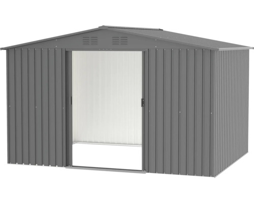 Abri de jardin métallique avec porte coulissante