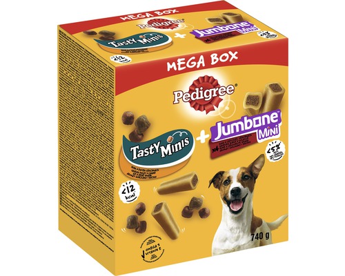Hundesnack Pedigree Leckerbissen & Riesenknochen 740 g Pedigree Mega Box mit Tasty Minis und Jumbone Mini Hundesnacks