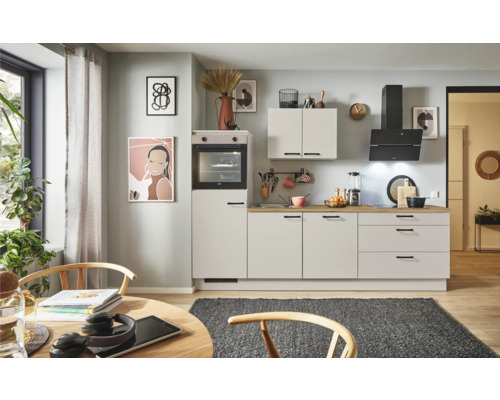 PICCANTE Plus Küchenzeile mit Geräten Sonera 270 cm kaschmirgrau matt montiert Variante links