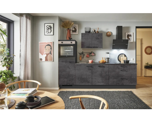 PICCANTE Plus Küchenzeile mit Geräten Casual 270 cm beton grafitgrau matt montiert Variante links