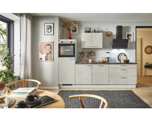PICCANTE Plus Küchenzeile mit Geräten Casual 250 cm beton weißgrau matt montiert Variante links