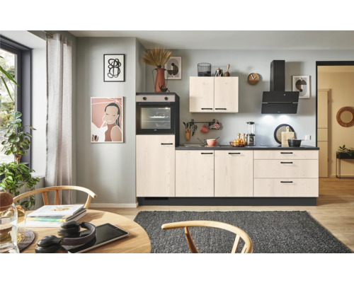 PICCANTE Plus Küchenzeile mit Geräten Casual 260 cm fichte whitewashed matt montiert Variante links