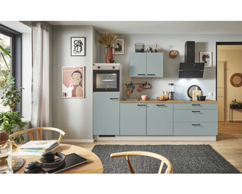 PICCANTE Plus Küchenzeile mit Geräten Marlena 270 cm fjördgrün matt montiert Variante links