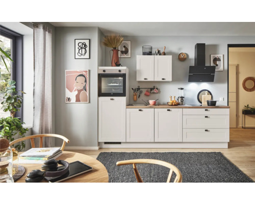 PICCANTE Plus Küchenzeile mit Geräten Bella 250 cm kaschmirgrau matt montiert Variante links